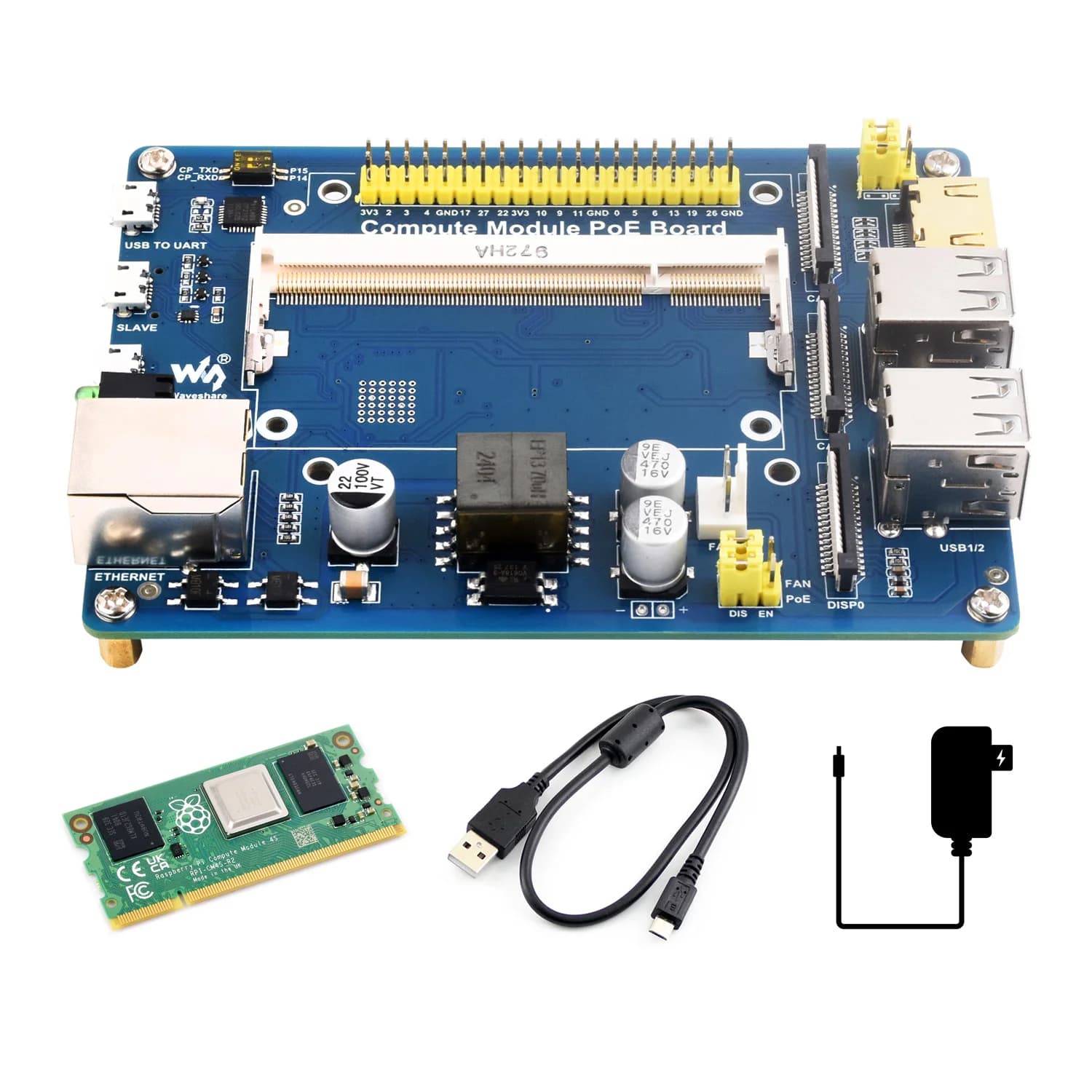 Waveshare Compute Module IO Board with PoE Feature, Composite Breakout Board for Developing with Raspberry Pi CM4S/CM3 CM4S08032