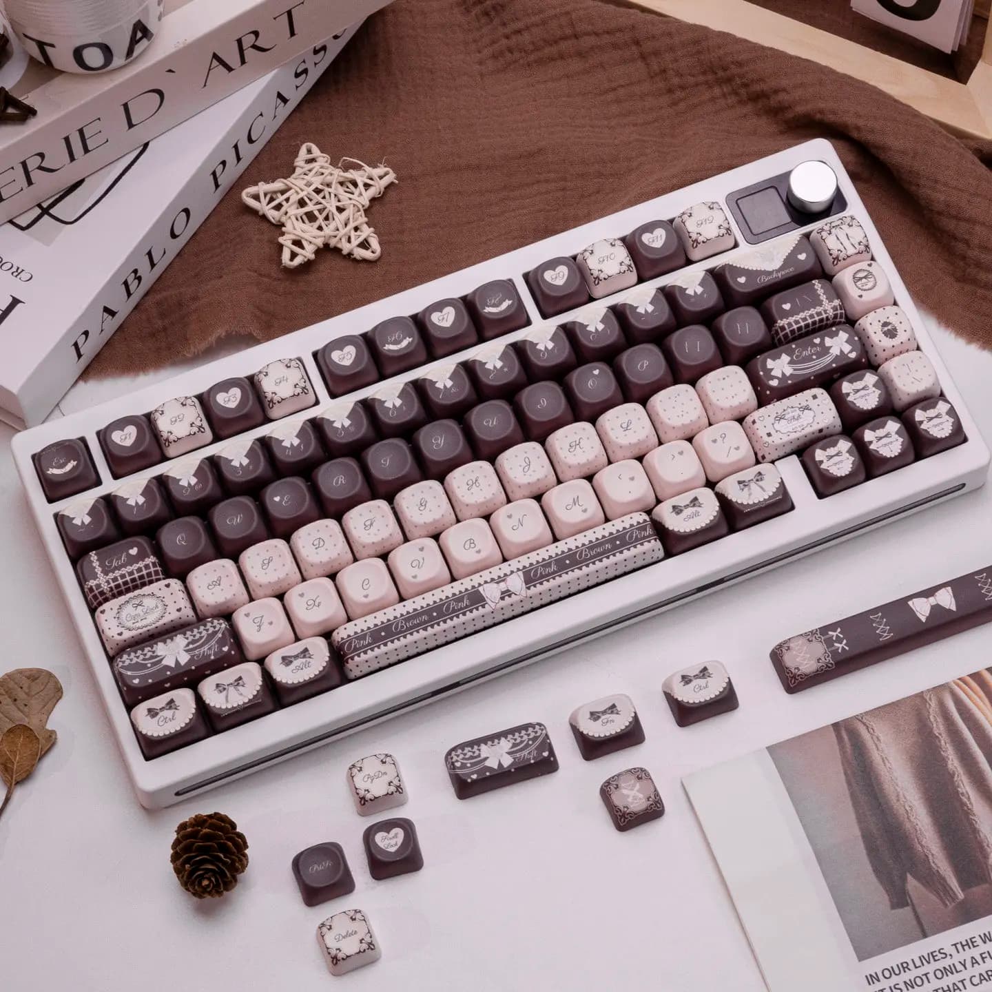 Cute Chocolate Girl Theme Keycaps Set PBT MOA Profile Custom Original Handmade Keycaps for Mechanical Keyboard Accessories Gift