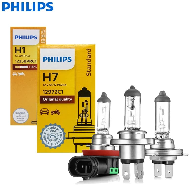 Philips H4 H7 H11 Vision Lampadina Alogena Originale per Fari Auto H1 H3 H8 H9 9005 9006 HB3 HB4 3200K Luce Calda Standard, 1 Pezzo