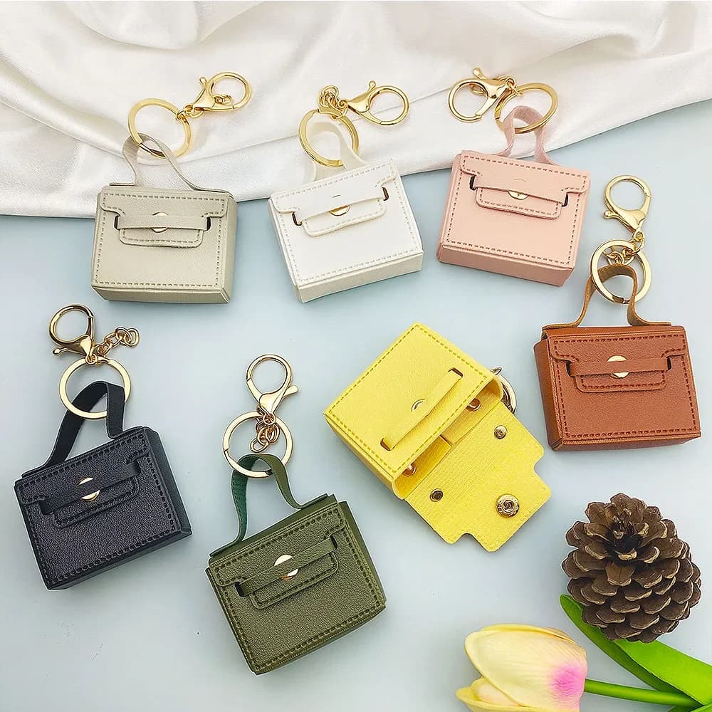 Portamonete in tinta unita Portachiavi Regalo Portafoglio in pelle PU Mini borsa Portachiavi con ciondolo Borsa per auricolari Borsa piccola quadrata