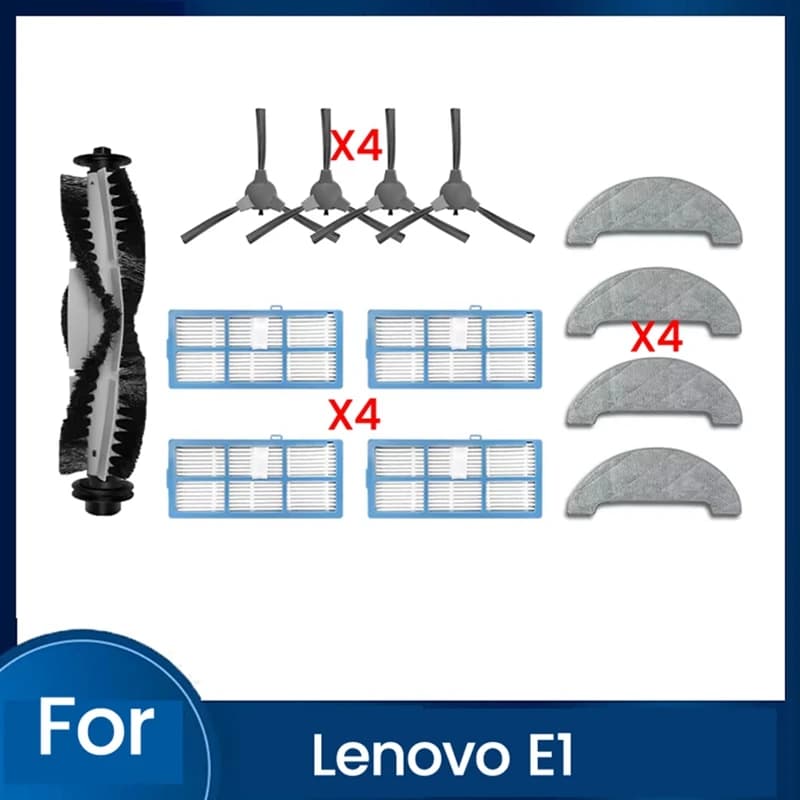 WHYY Replacement Parts Kit for Lenovo E1 Vacuum Cleaner Main Brush Side Brush HEPA Filter Mop Pad 13PCS