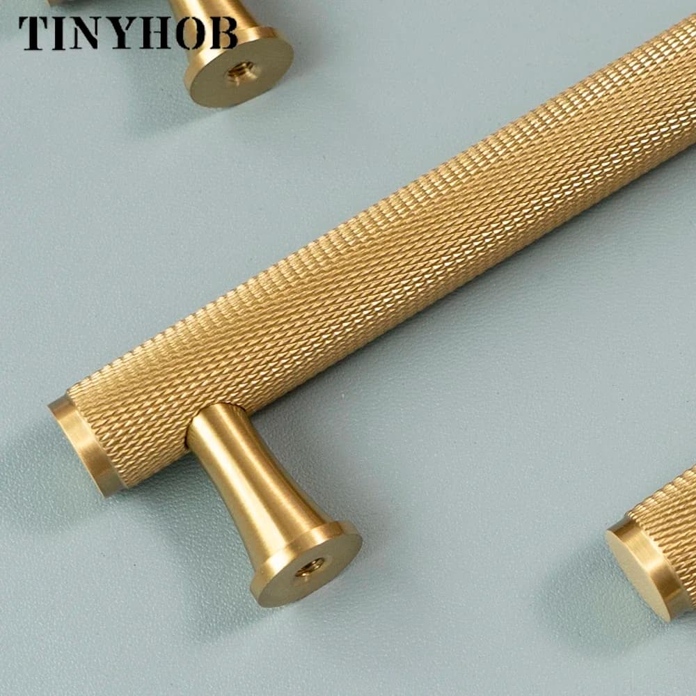 Tinyhob Oro Zigrinato/Strutturato Addensare Manopole per mobili da cucina Barre a T in ottone massiccio Armadi per camera da letto Maniglia per cassetto a tirante lungo