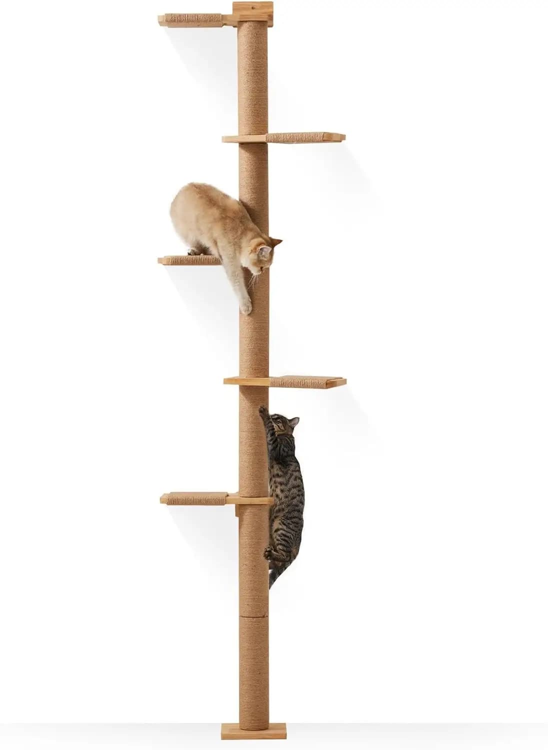 Albero per Gatti a 5 Livelli da Pavimento a Soffitto, Tiragraffi da Parete con Mensole a Simulazione Naturale per Arrampicata, Tiragraffi e Gioco