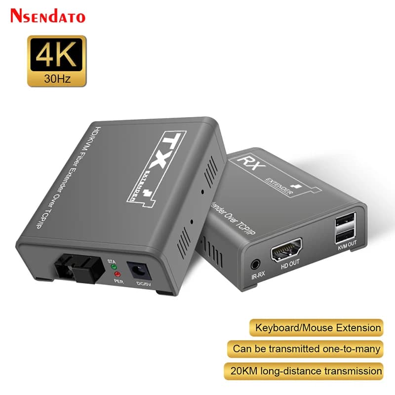 Extender KVM ottico HDMI USB 4K 20KM, Extender KVM HDMI su TCP/IP, fibra ottica SC FC, USB 2.0 per tastiera, mouse, PC, switch con IR