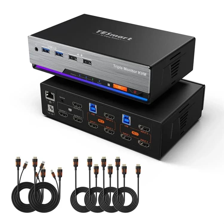 TESmart 4K 60Hz per controller switch KVM HDMI Docking station portatile a triplo schermo per 2 PC e 3 monitor USB 3.0 EDID