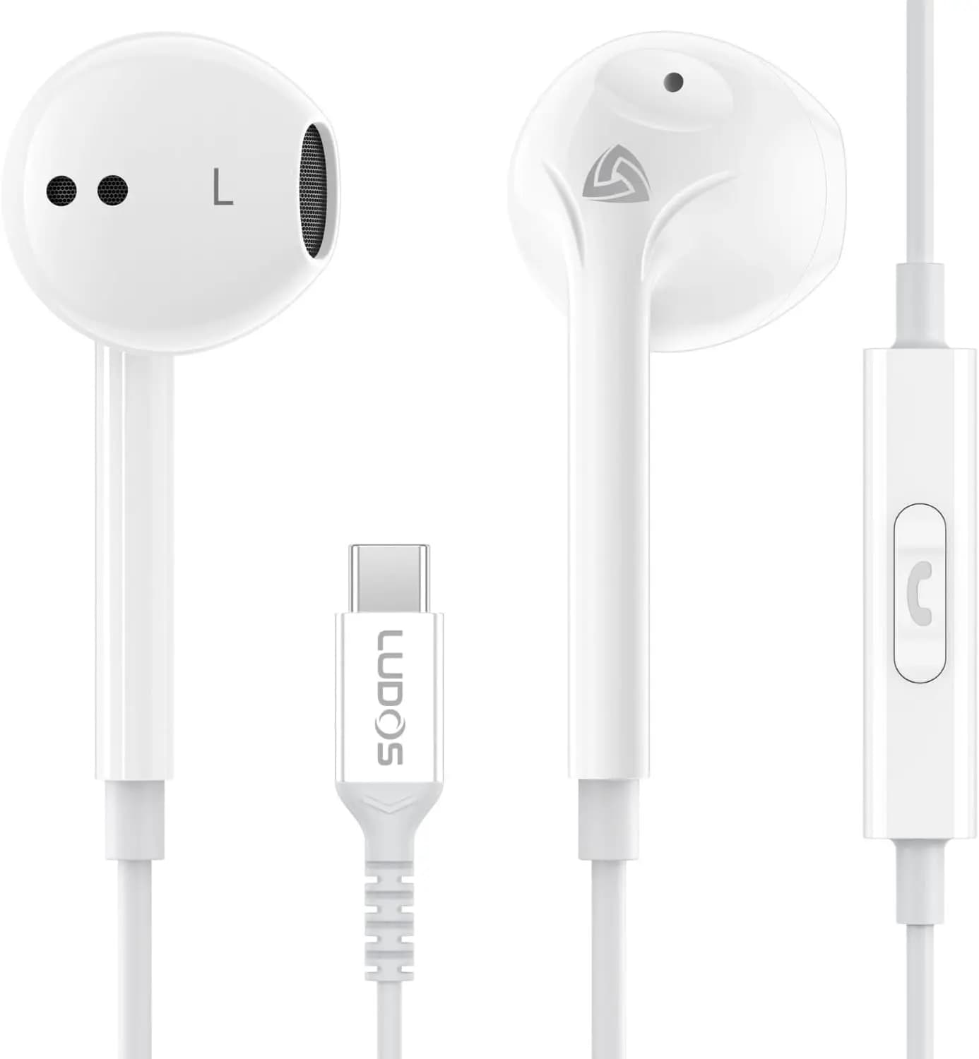 USB-C earphones with 2 Years Warranty for iPhone, Samsung Galaxy, iPad - White