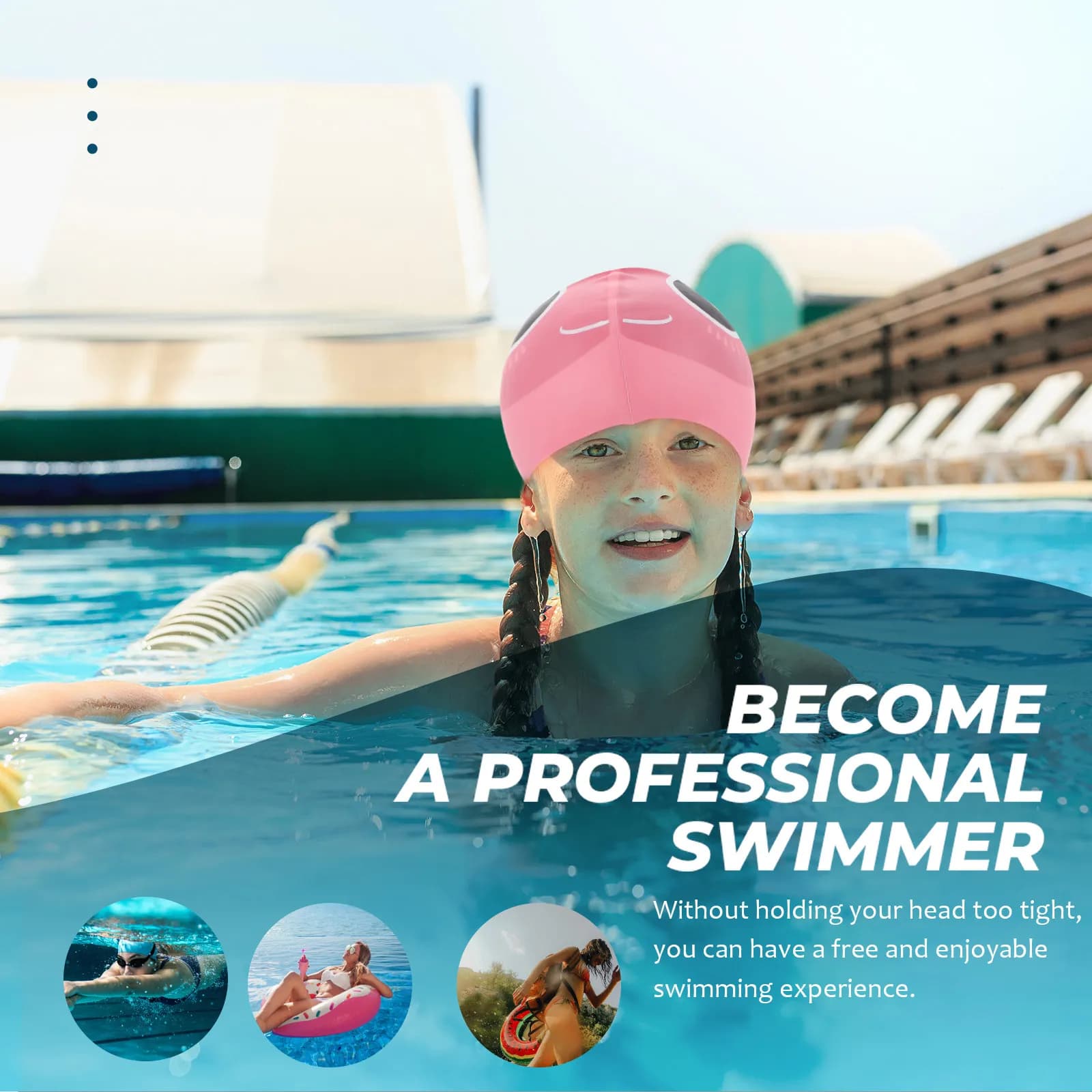 Swimming Head for Children in Silicone with Cartoni Animati, Tesa Allargata, Lightweight, Children's Head Protection