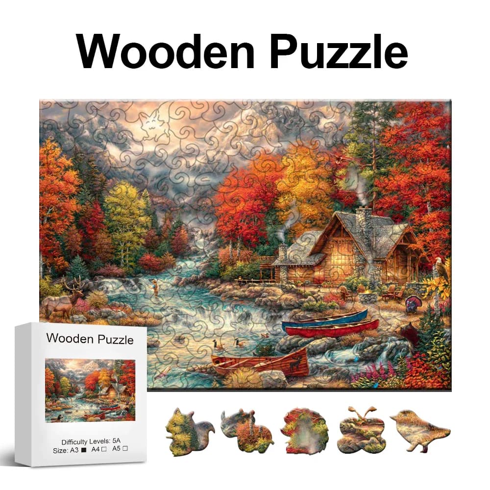 Giocattoli di Puzzle di legno delle montagne autunnali, pezzi irregolari a forma di animale, il miglior regalo per natale e ringraziamento