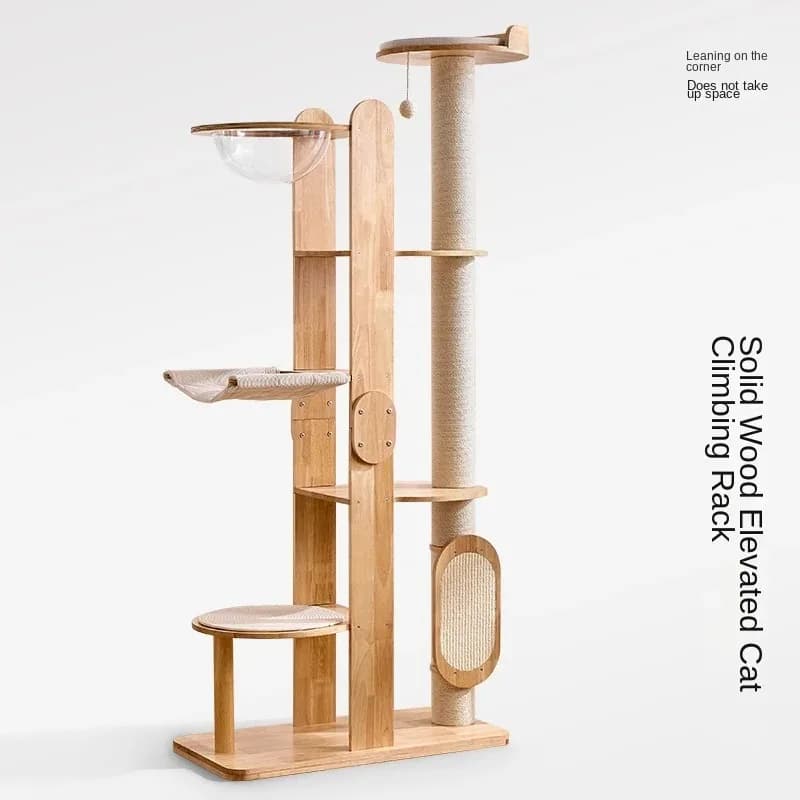 Colonna da arrampicata per gatti in legno massello Nido integrato Tiragraffi in sisal resistente all'usura Set di giocattoli per gatti giocattolo