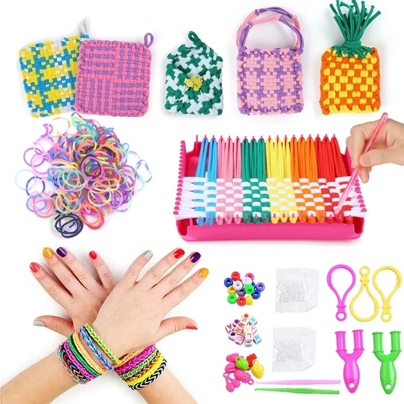 Weaving Loom Kit Toys for Kids Adults Easy Loom Knitting Activity for Beginners Square Buildable Loom Knitting Activit