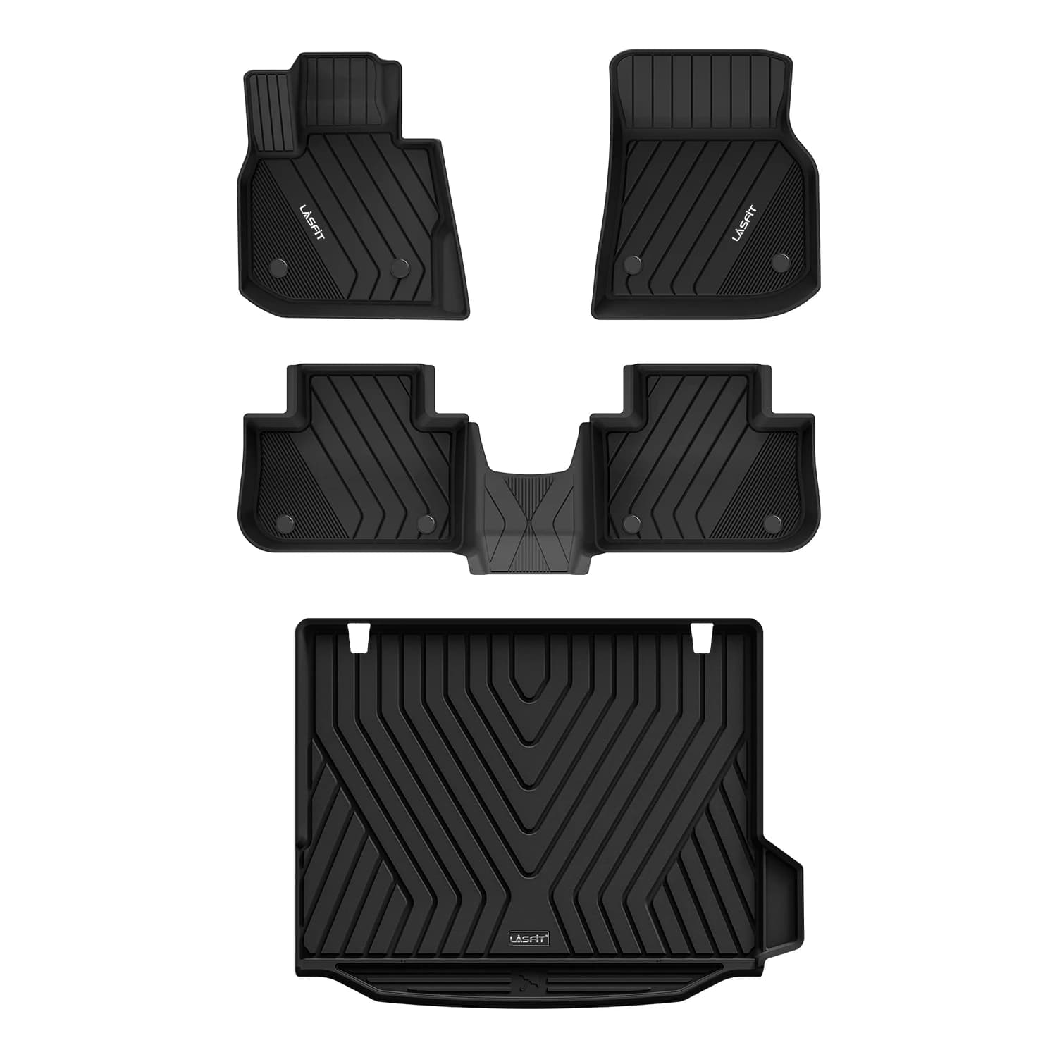 Tappetini LASFIT e tappetino per bagagliaio per BMW X3 2018-2024 senza pneumatico di ricambio (non adatto a X3 30E) rivestimenti per auto in TPE 1a e 2a fila e tappetino per il carico