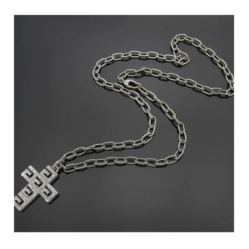 Collana con Croce Incisa a Lettere Quadrate, Spessa, in Oro Asiatico, per Uomo e Donna, Collana a Catena Intrecciata con Croce per Coppie