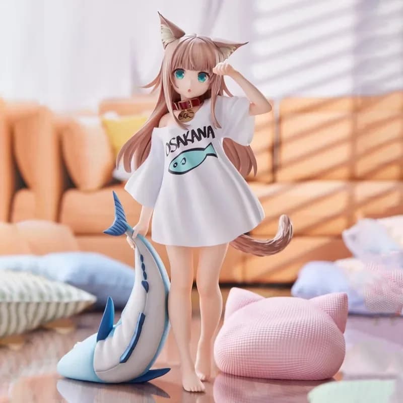 Anime Girl Figures Standing Cat Ear Girl Hold Fish Kawaii Action Figure collezione PVC figurine Cute Model Doll Gifts giocattoli per bambini