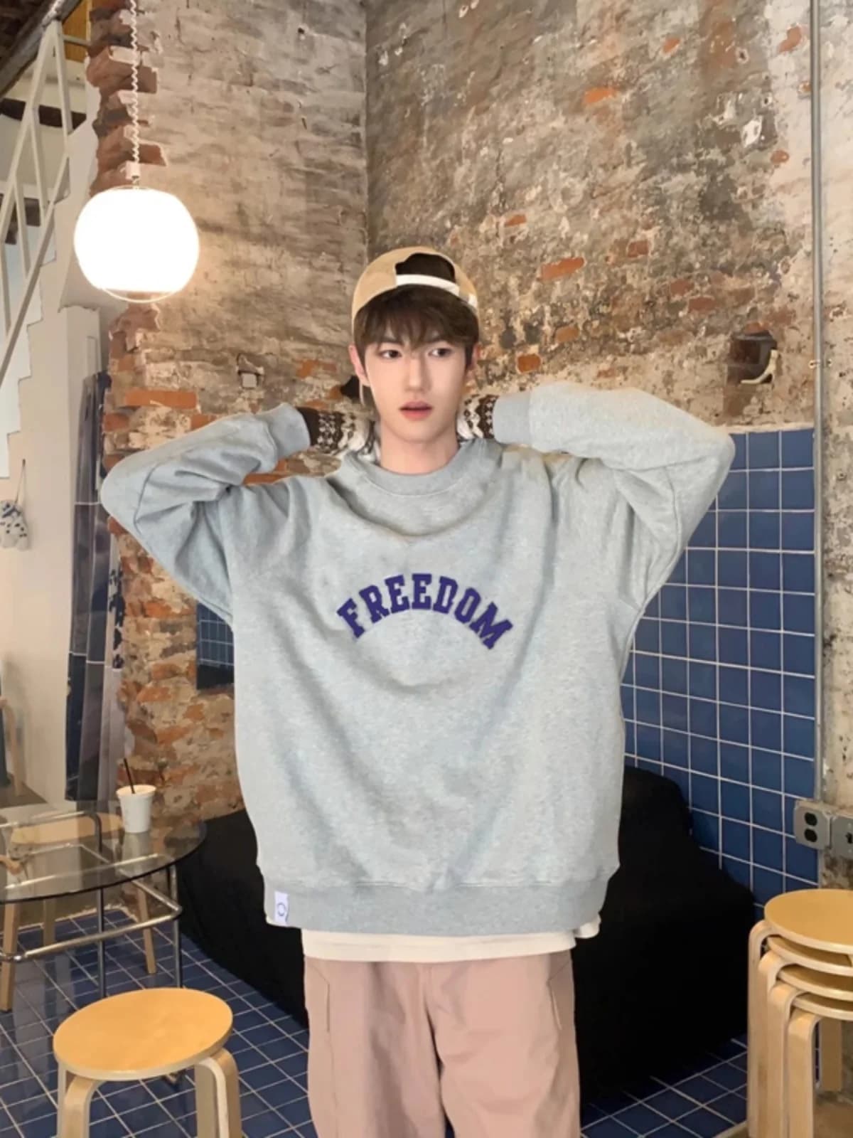 Oversize round Neck Sweatshirt Men's Spring Autumn Style Printed Hoodie Comfortable Casual Loose Fit Polyester Fiber