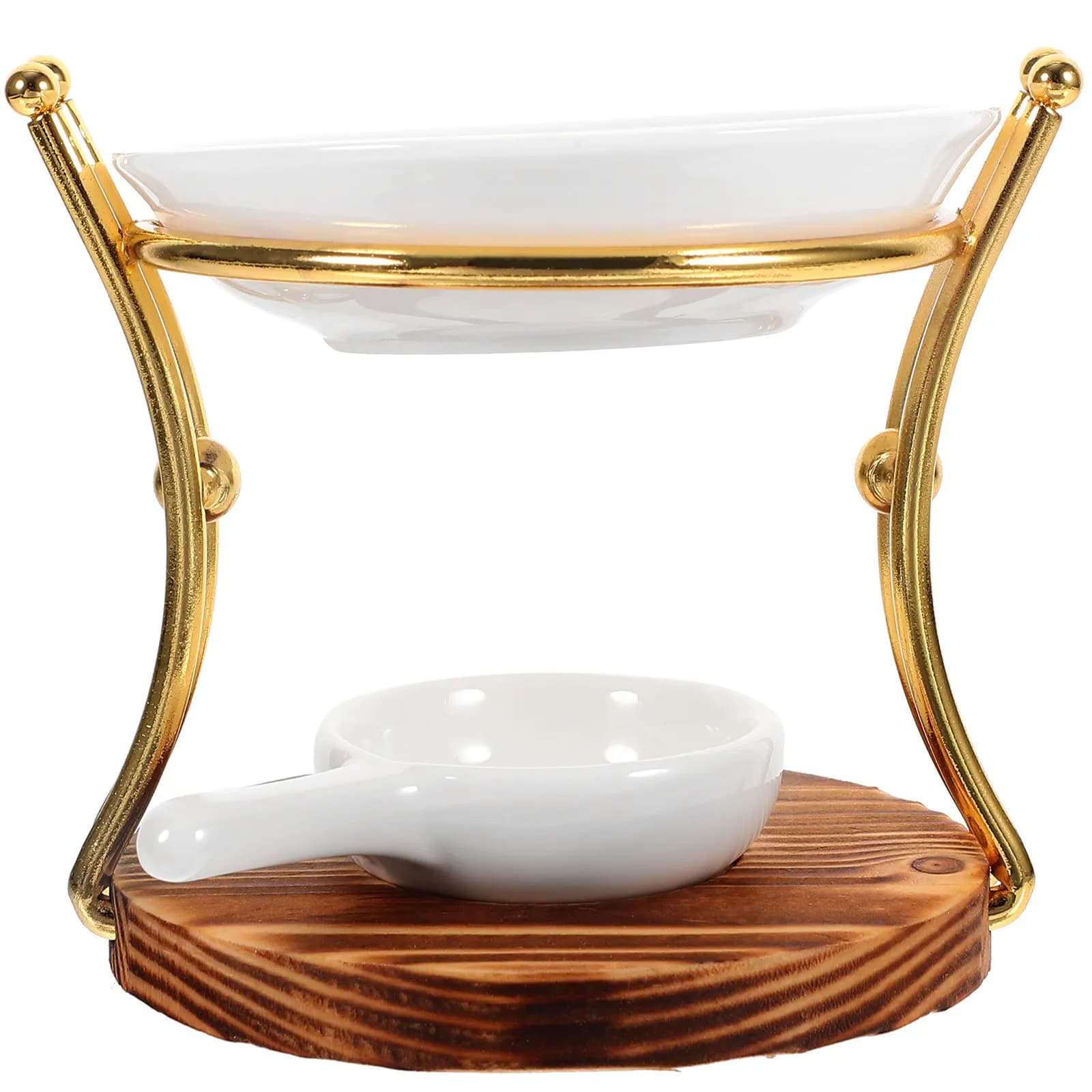 Set di 1 Bruciatore in Ceramica e Legno per Oli Essenziali, Diffusore di Aromi, Bruciatore di Incenso, Ornamento da Scrivania, Decorazione per la Casa