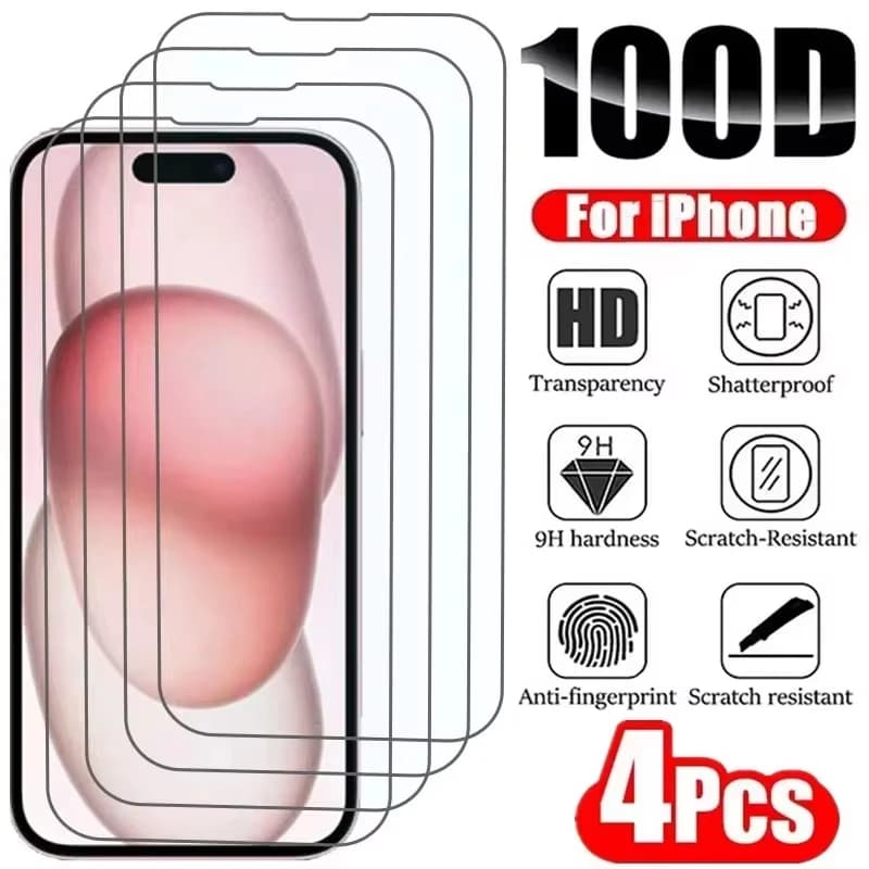 4 pieces tempered glass for iPhone 17 16 16 15 14 13 12 11 Pro Max air screen protection for iPhone XR XS 7 8 SE 12 13 Mini glass