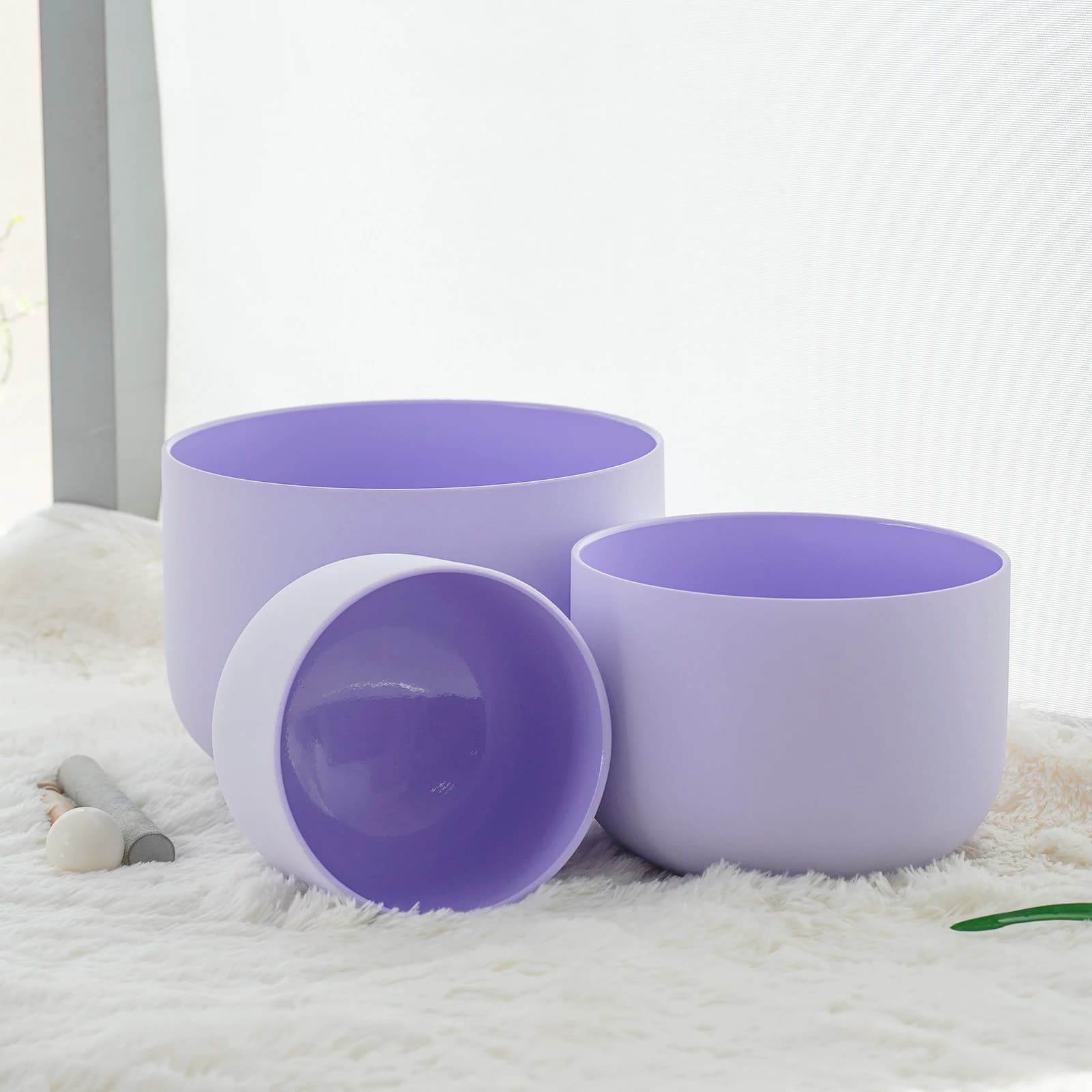 Hye-eun 3pcs Pruple Quartz Frosted Crystal Singing Bowls for Energy Healing Sound Bowls Meditation Set with Bag
