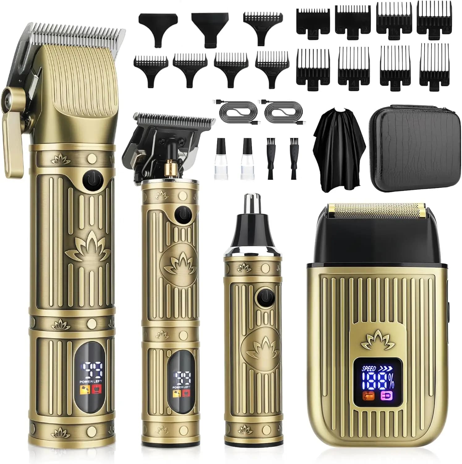 Kit Professionale Tagliacapelli e Regolabarba Senza Fili con Display LED, 13 Pettini, Impermeabile IPX7 per la Cura Maschile