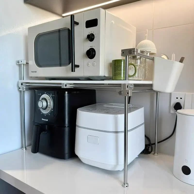Stainless Steel Kitchen Shelf with 2 Levels, Adjustable Oven Organizer in Height, Save for Work Plan