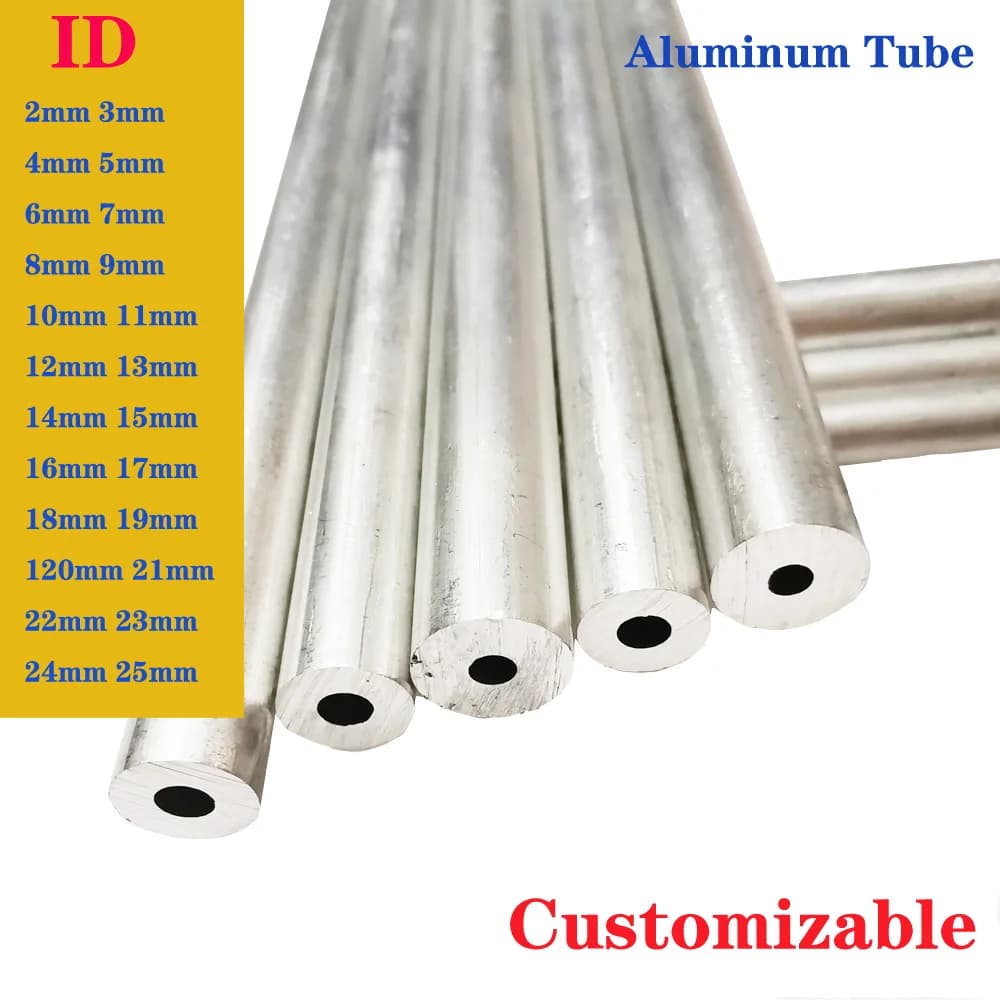 Tubo in Alluminio 6061 ID 2mm 3mm 4mm 5mm 6mm 7mm 8mm 9mm 10mm 11mm 12mm 13mm~25mm, Tubo Cavo in Lega di Alluminio, Tubo Rotondo in Metallo CNC