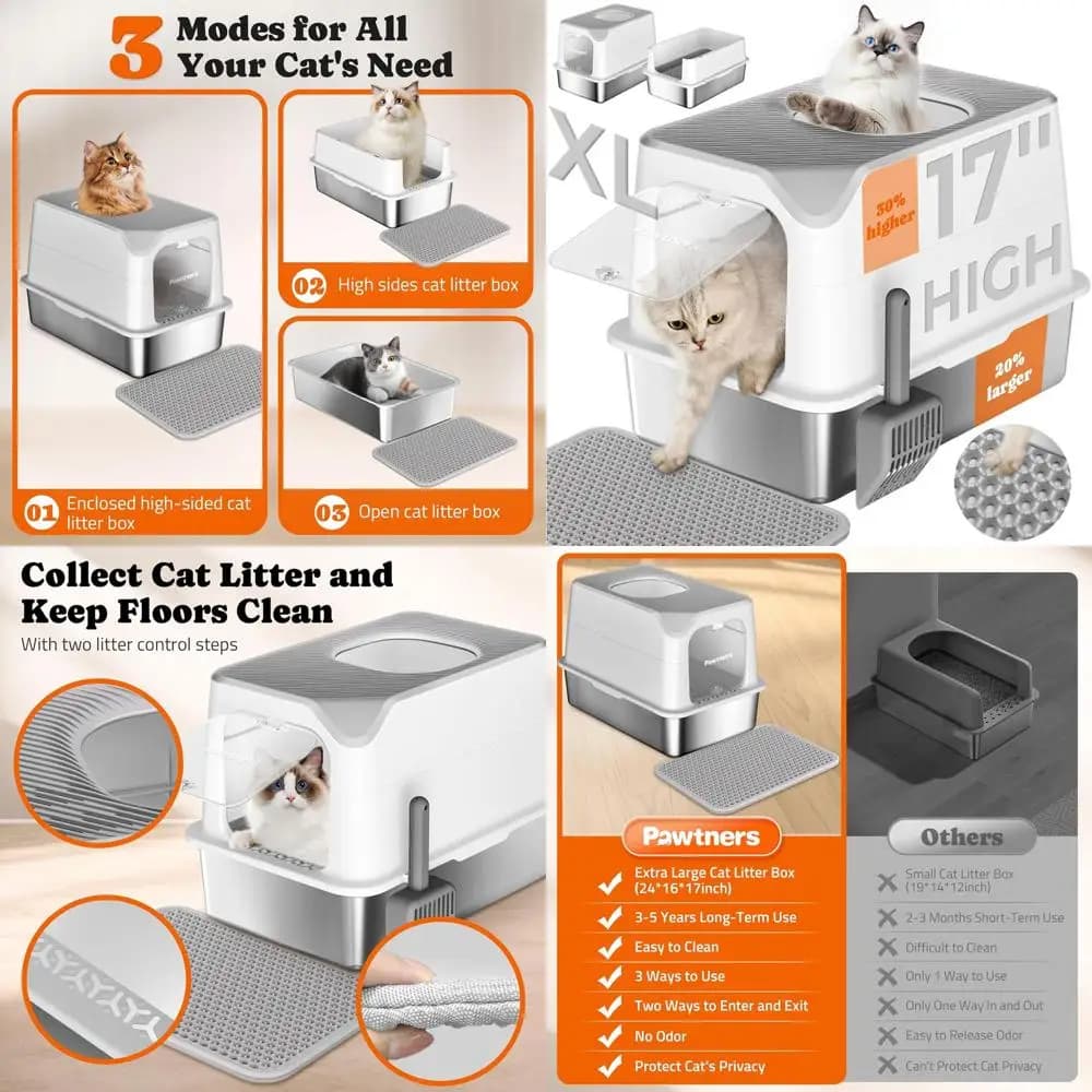 Lettiera per Gatti in Metallo Extra Large Chiusa con Coperchio Rimovibile, Paletta e Tappetino per il Controllo degli Odori e Facile Pulizia