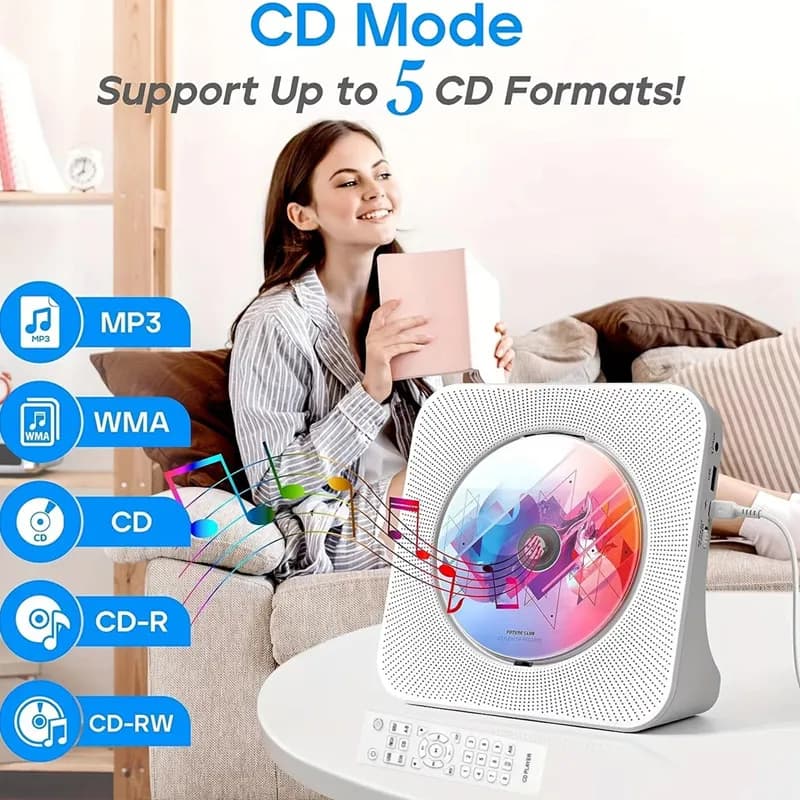 Altoparlante Hi-Fi con Lettore CD Bluetooth, Radio FM, Lettore Musicale USB, Telecomando, Ripetitore A-B, Supporto per Jack Cuffie