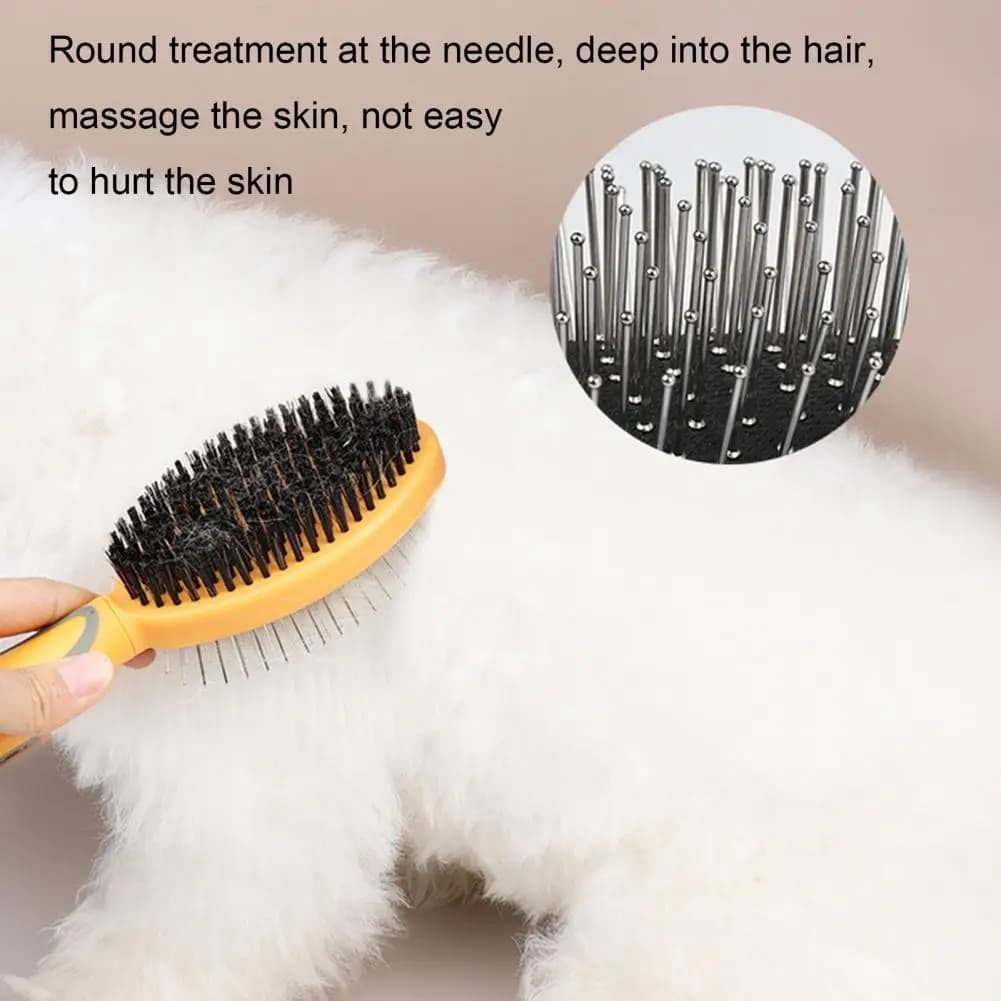Spazzola per toelettatura per cani spazzola per Shampoo per animali domestici spazzola per cani doppia per spargimento di toelettatura con manico ergonomico Pet Premium per animali domestici corti/lunghi
