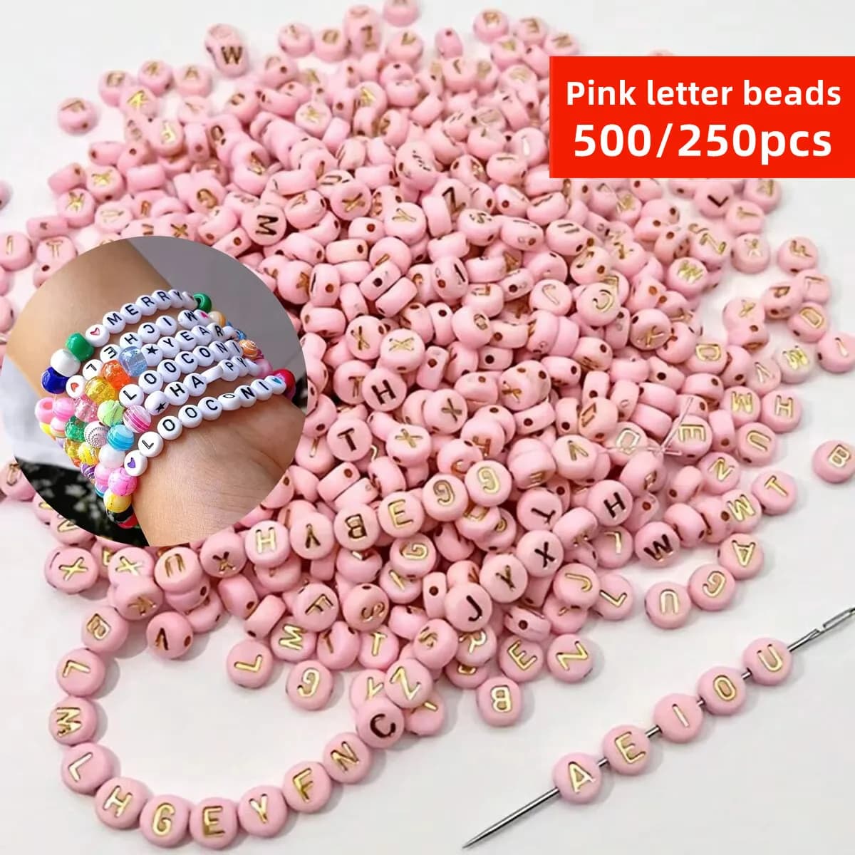500/250pcs 7mm Pink Letter,Valentine's Day Colors, For necklace bracelet jewelry, Beads & Bead Assortments