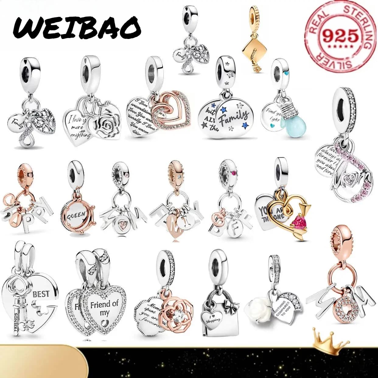 925%sterling silver "best friend and soulmate" bag, light bulb, heart pendant, DIY suitable for bracelet women's fashion jewelry