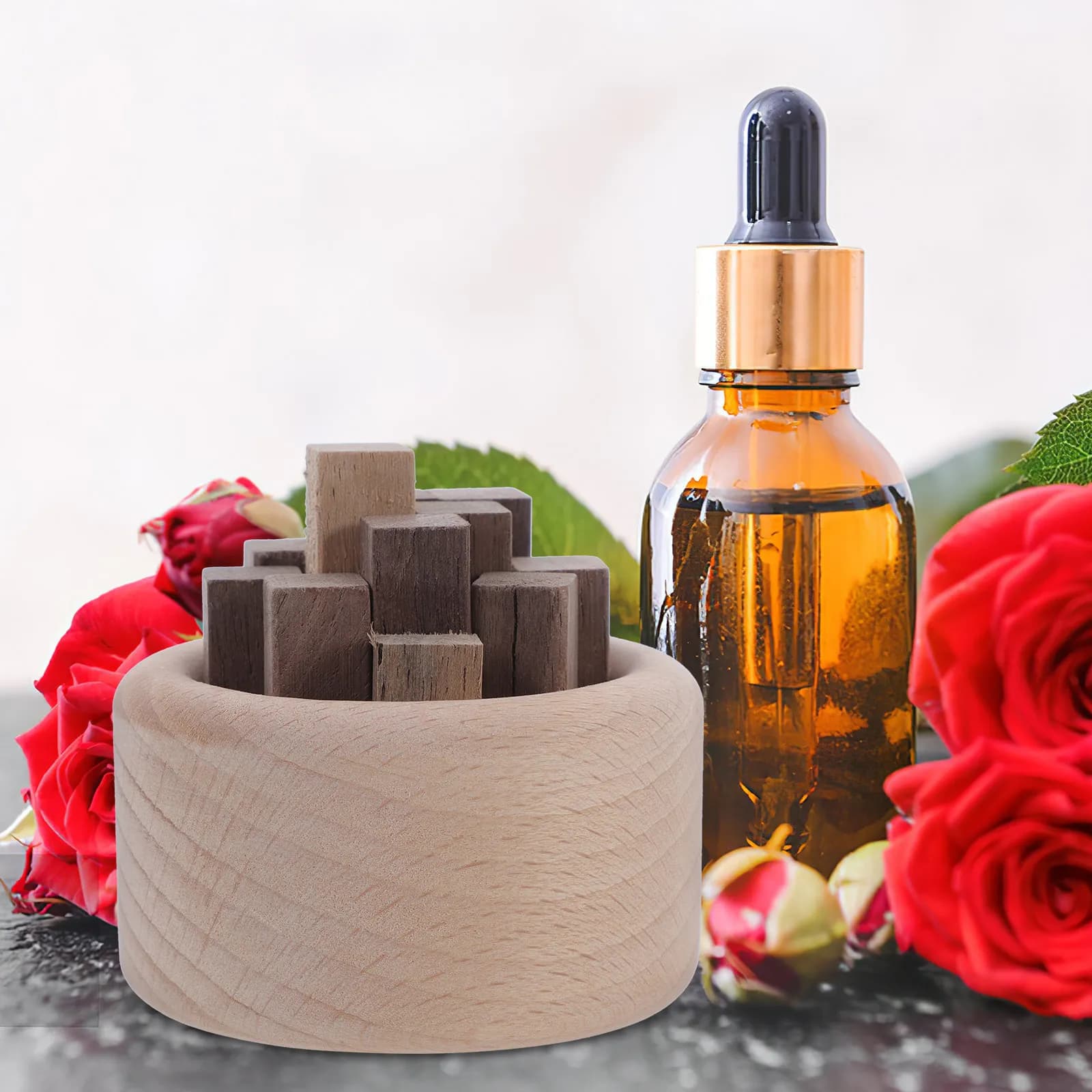 1Set Wood Aroma Diffuser Wooden Ornament Essential Oil Diffuser for Home Office Yoga Meditation Car Bedroom Bathroom Relaxation