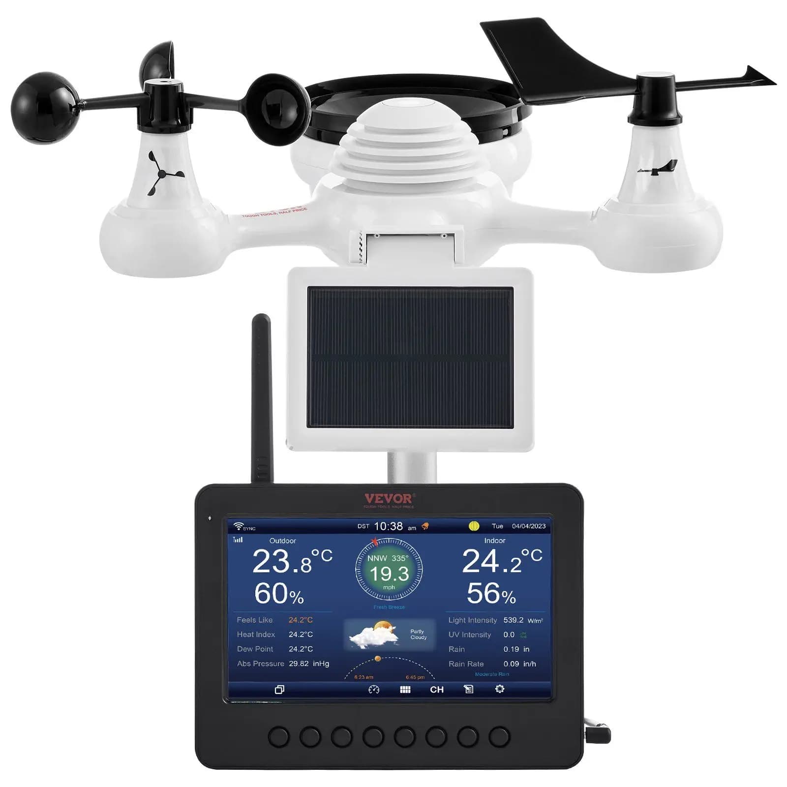 Stazione meteorologica WiFi 7 in 1 con energia solare Sensore esterno wireless Temperatura Portata 100 m Sincronizzazione cloud meteorologica per la casa