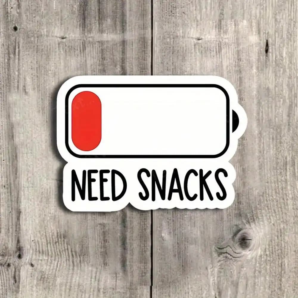 Inch "Need Snack" Low Battery Emoji Pack Sticker - Suitable for Laptop and Water Bottle Decoration
