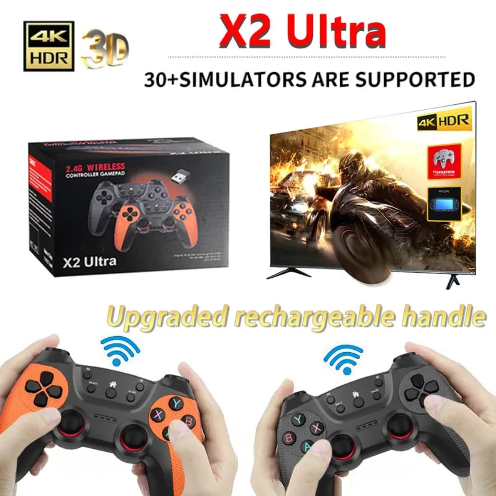 X2 Ultra Retro Game Stick 4K, Console di Gioco con HDMI Plug & Play, 40000+ Giochi, Controller Wireless 2.4G, Emulatori Portatili Nostalgici