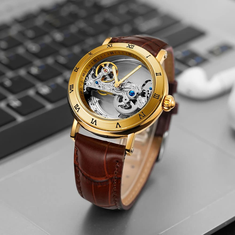 Forsining Men's Gold Retro Mechanical Watch Luminous Hands Stainless Steel Strap Men's Automatic Working Watches Gifts Of The Best Brands