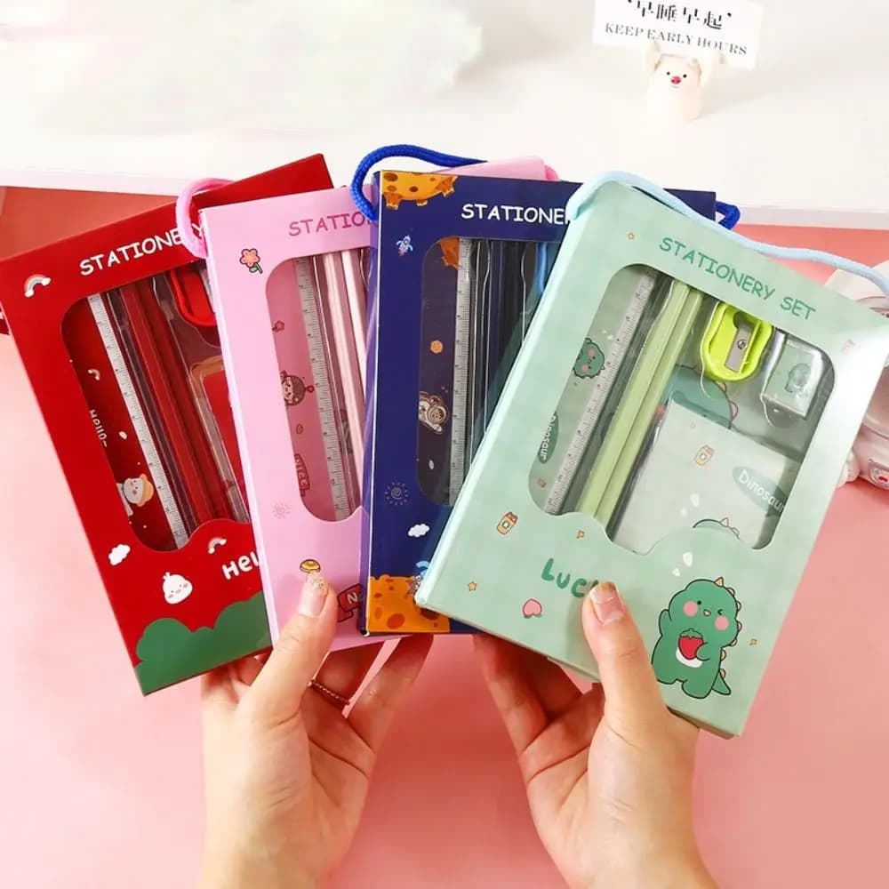 High Quality Gift 6 In 1 Stationery Set Erasers Rulers Study Stationery Set Pencils Kindergarten Birthday Gift Prizes