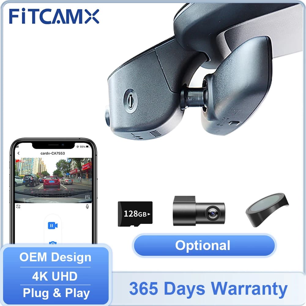 FITCAMX Telecamera per auto per Audi A1/A3/A4/A5/A6/A7/A8/Q2/Q3/Q5/Q7/Q8/S/RS, 4K UHD Dashcam Guida DVR ha WIFI