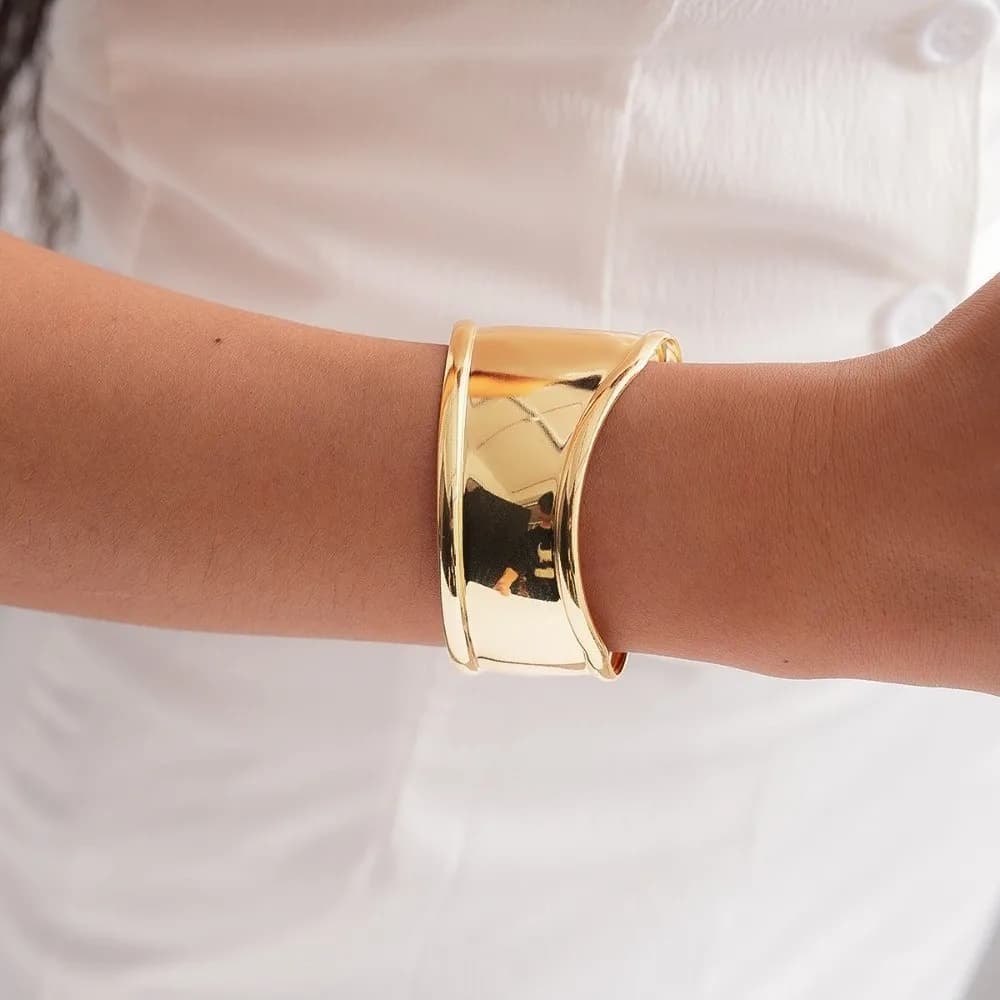 Bracciale a Polsino Largo con Perline e Design Geometrico Esagerato, Bracciale Aperto con Perline e Design Geometrico