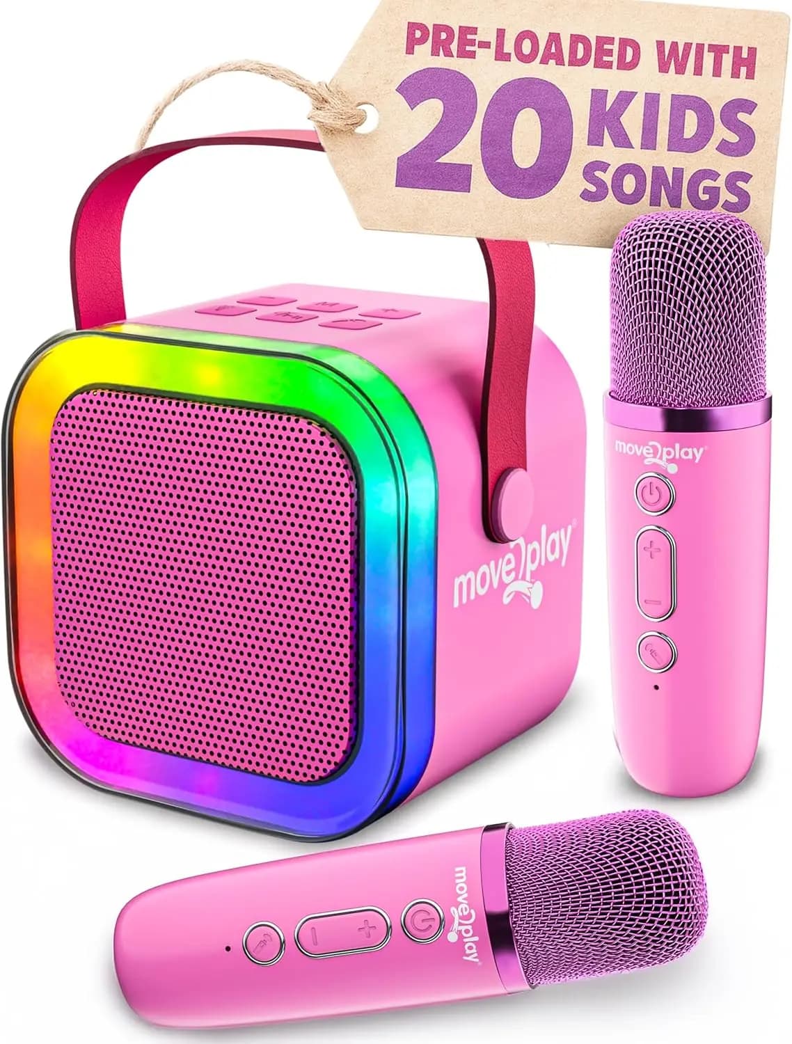 Macchina per Karaoke per Bambini con Bluetooth, 2 Microfoni e Oltre 20 Canzoni - Regalo Perfetto per Bambini dai 3 ai 7 Anni