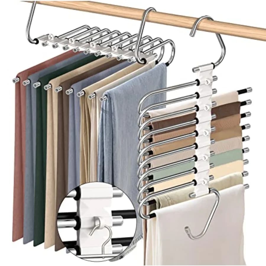 9-level hanger space saving, 2-pack, multifunctional stainless steel organizer for trousers, jeans and leggings