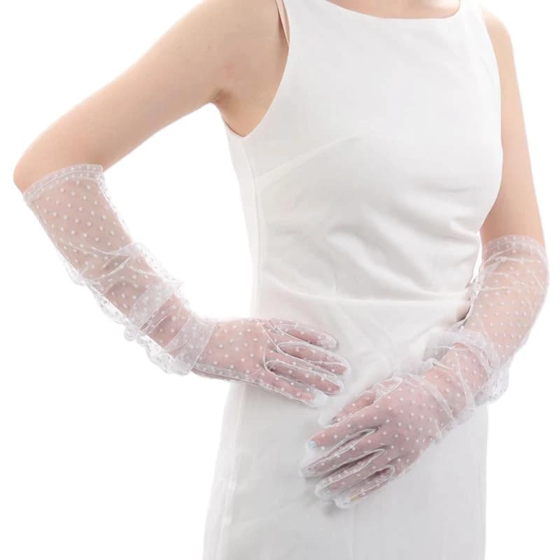 Guanti da donna sexy vintage in tulle, in pizzo, estivi, traspiranti, trasparenti, per guida, ciclismo, etichetta, matrimonio, sposa, sera