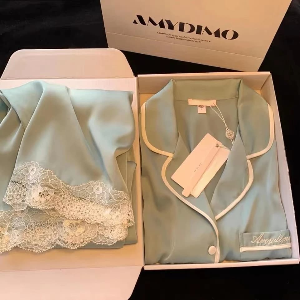 Pigiama da donna in raso di seta Set indumenti da notte sonno femminile due pezzi pigiama da ragazza in pizzo dolce abito da casa primavera autunno homewear