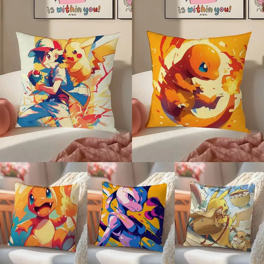Fodera per cuscino in peluche Pokemon Reshiram Anime, morbida fodera per cuscino in peluche corto per divano, camera da letto, soggiorno, decorazioni per la casa, regalo