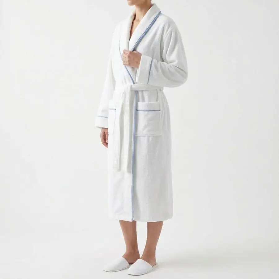 Cotton Bathrobe for Women in Soft Fabric Sponge, Highly Absorbent with Refined Blue Finish, Cotton Cuffs