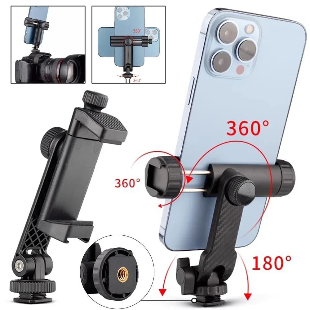 Adattatore Universale per Treppiede per Telefono, Supporto per Cellulare con Morsetto Regolabile per Asta Selfie, Monopiede e Supporti per Fotocamera