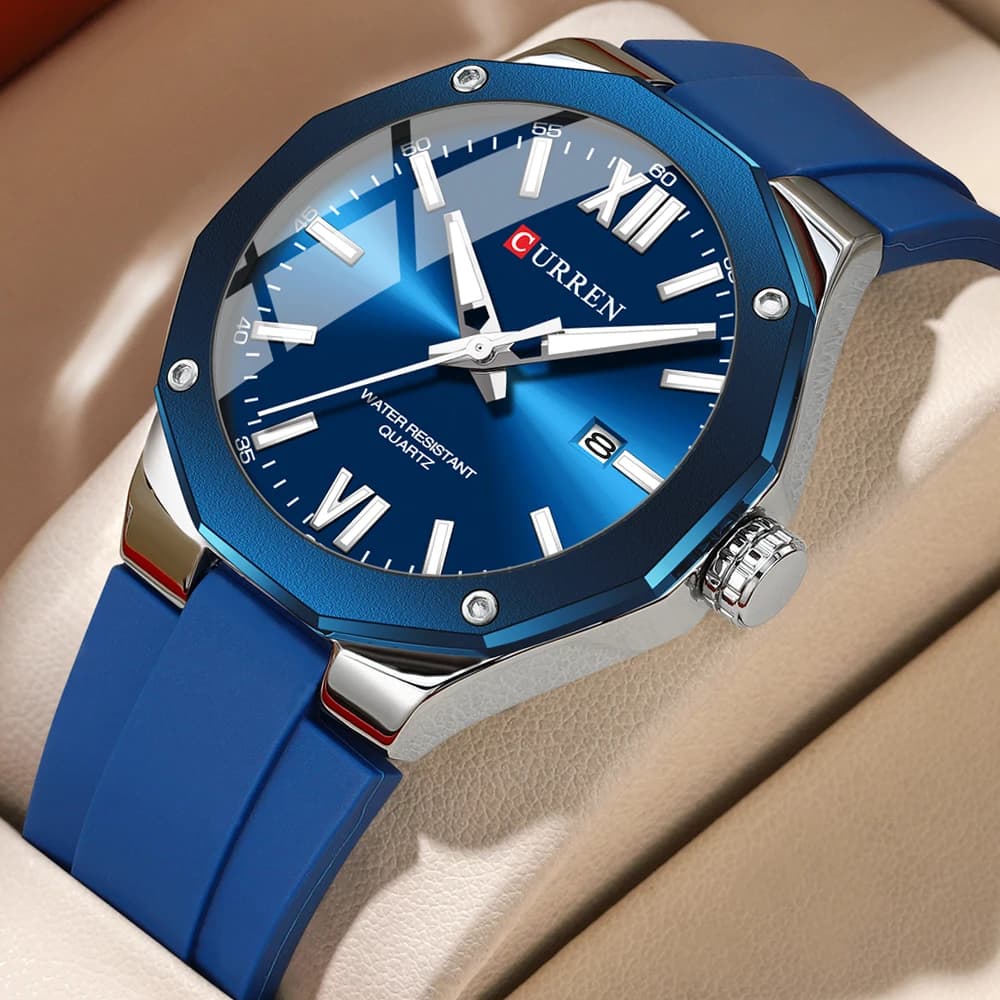 CURREN Men's Simple and Luxury Watches New Quartz Wrist Watch Working with Silicone Strap Luminous Hands Waterproof Watch