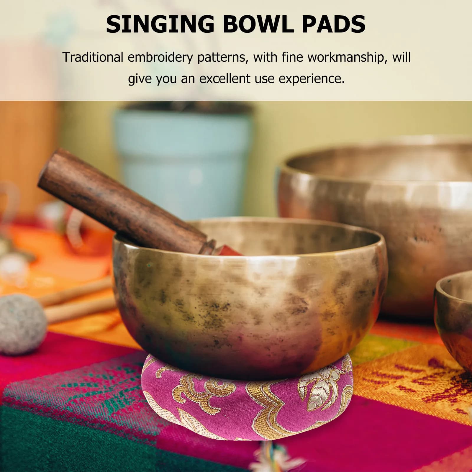 2Pcs Sound Bowl Pads Premium Quality Singing Bowl Cushions Buddhist Instruments Cushions Meditation Gift Random Color