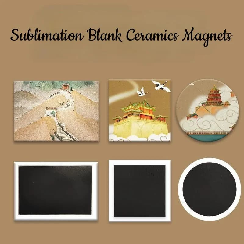 Blank Sublimation Ceramics Magnets Fridge Magnetic Decoration For Personalized DIY Kitchen Custom Gift Round/Rectangle/Square