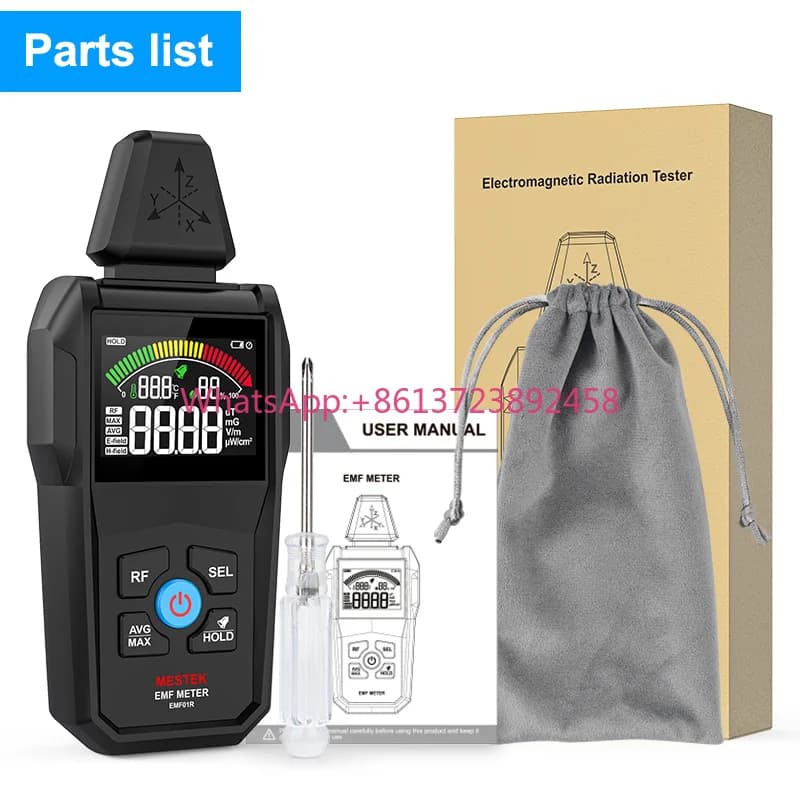 High Frequency EMF Meter RF MESTEK – Electromagnetic radiation detector with thermometer, hygrometer and data storage function