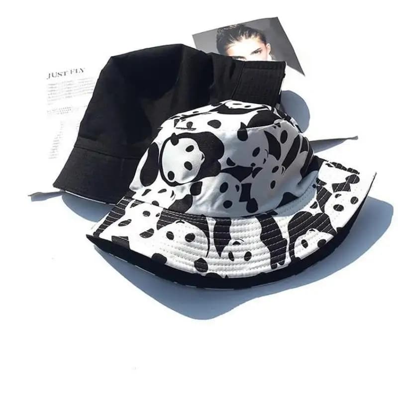 Cappello da pescatore donna uomo Unisex Panda stampato berretto da pescatore protezione solare femminile semplice Retro Double Sided nero Casual nuovo