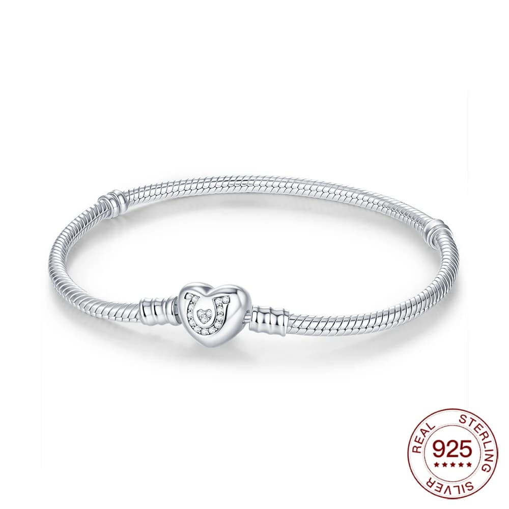 2025 Bracciale in argento sterling 925 Bracciale con fibbia a forma di cuore a ferro di cavallo per le donne Per gioielli con perline originali Regali d'amore